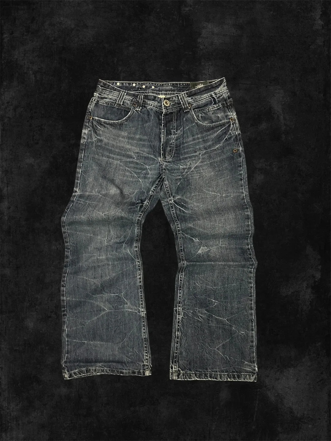 Distress print dark wash jeans thumbnail