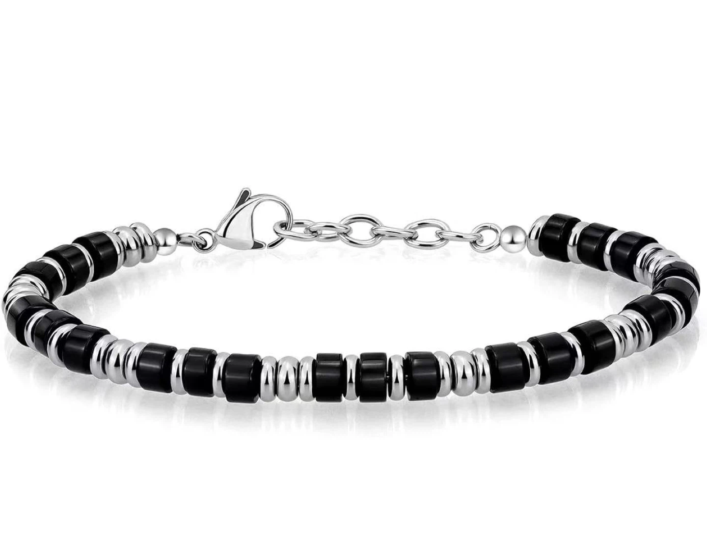 Natural Stone & Stainless Steel Bead Bracelet