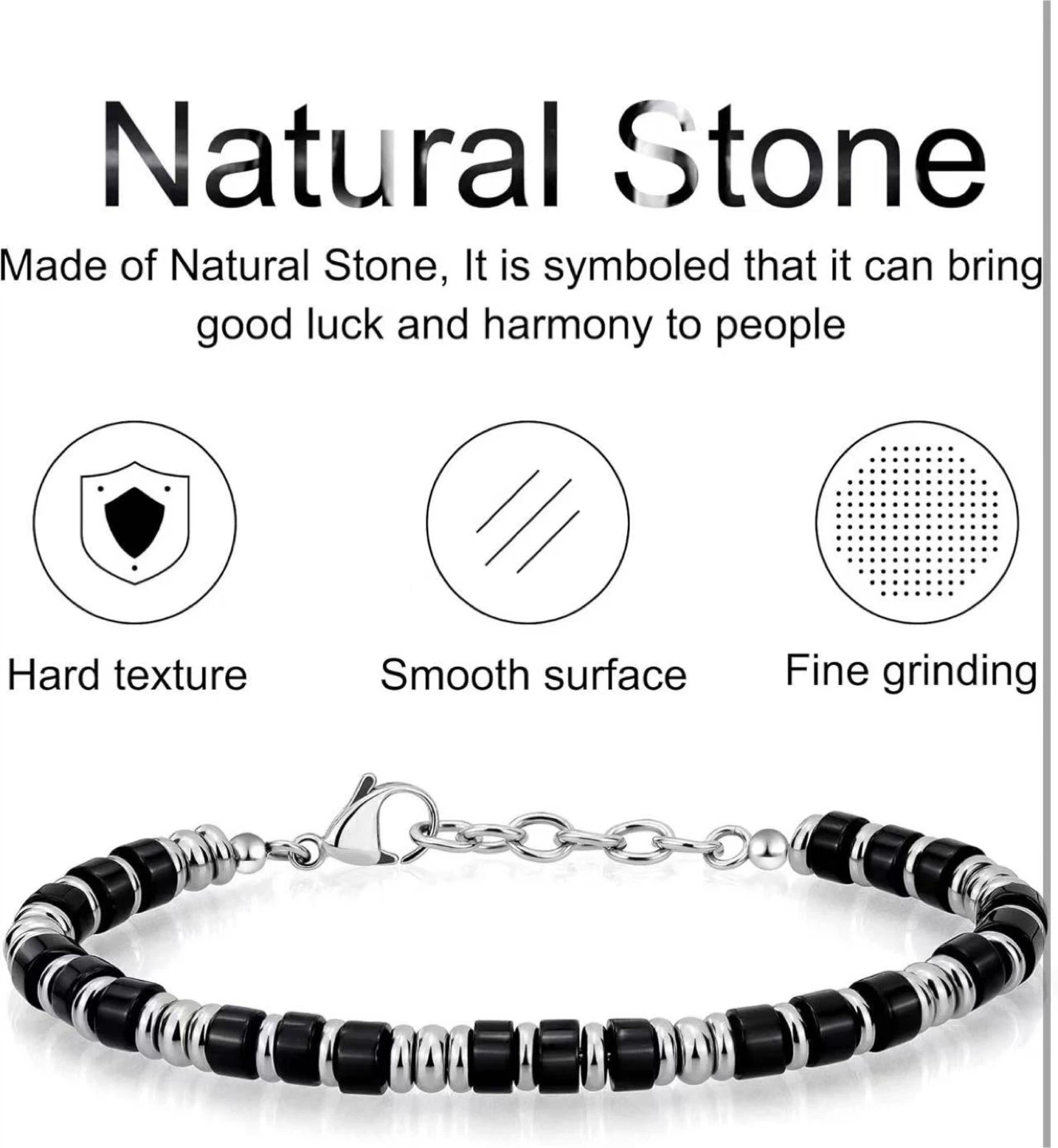 Natural Stone & Stainless Steel Bead Bracelet - photo 3