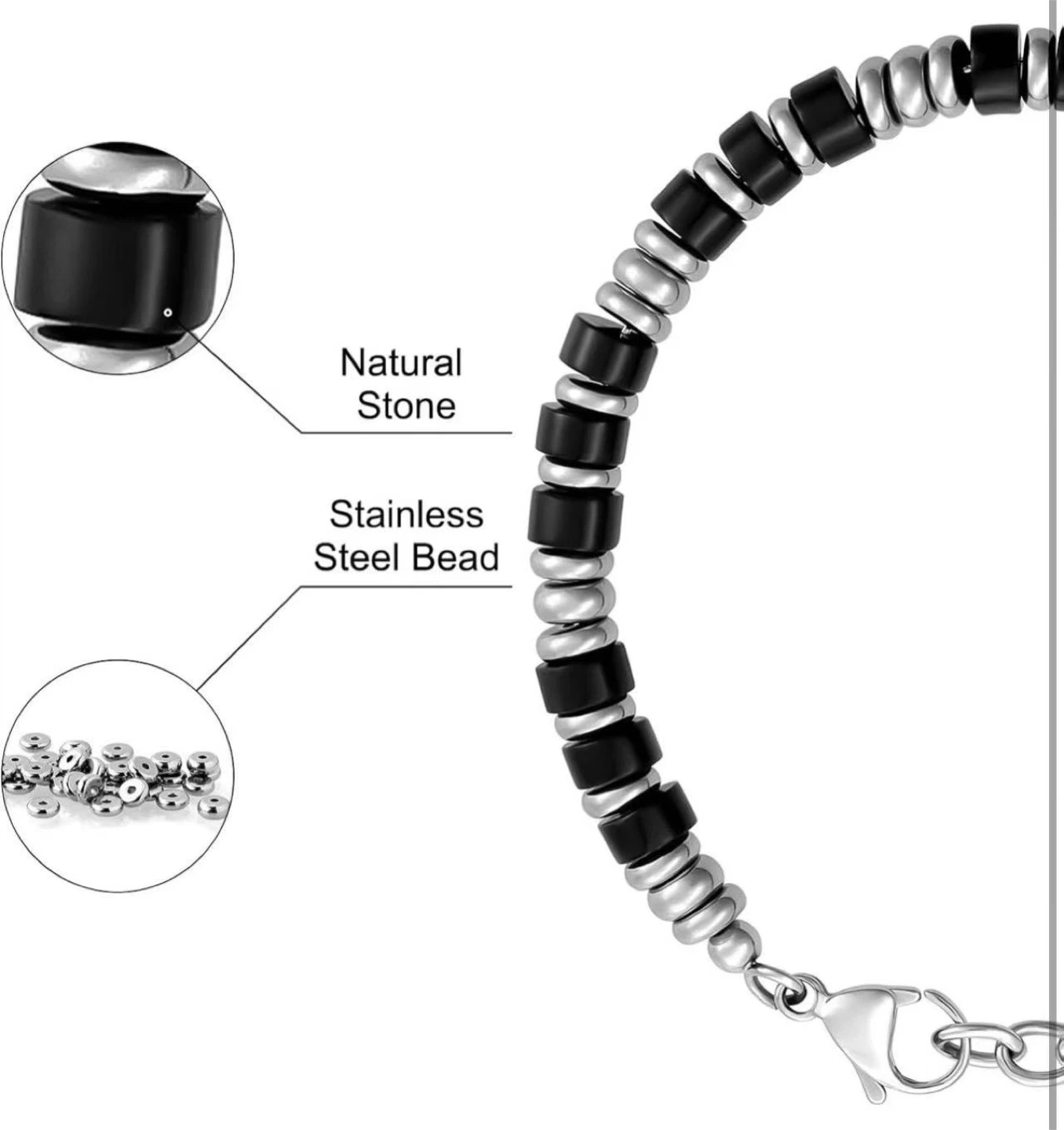 Natural Stone & Stainless Steel Bead Bracelet - photo 4