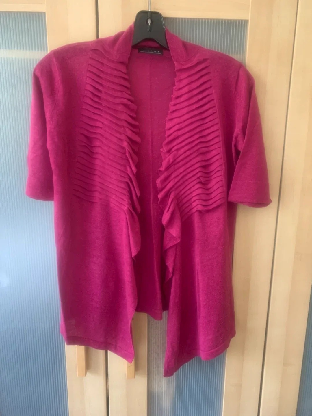 LINE Fuchsia Cardigan with ruffled pleated  collar thumbnail