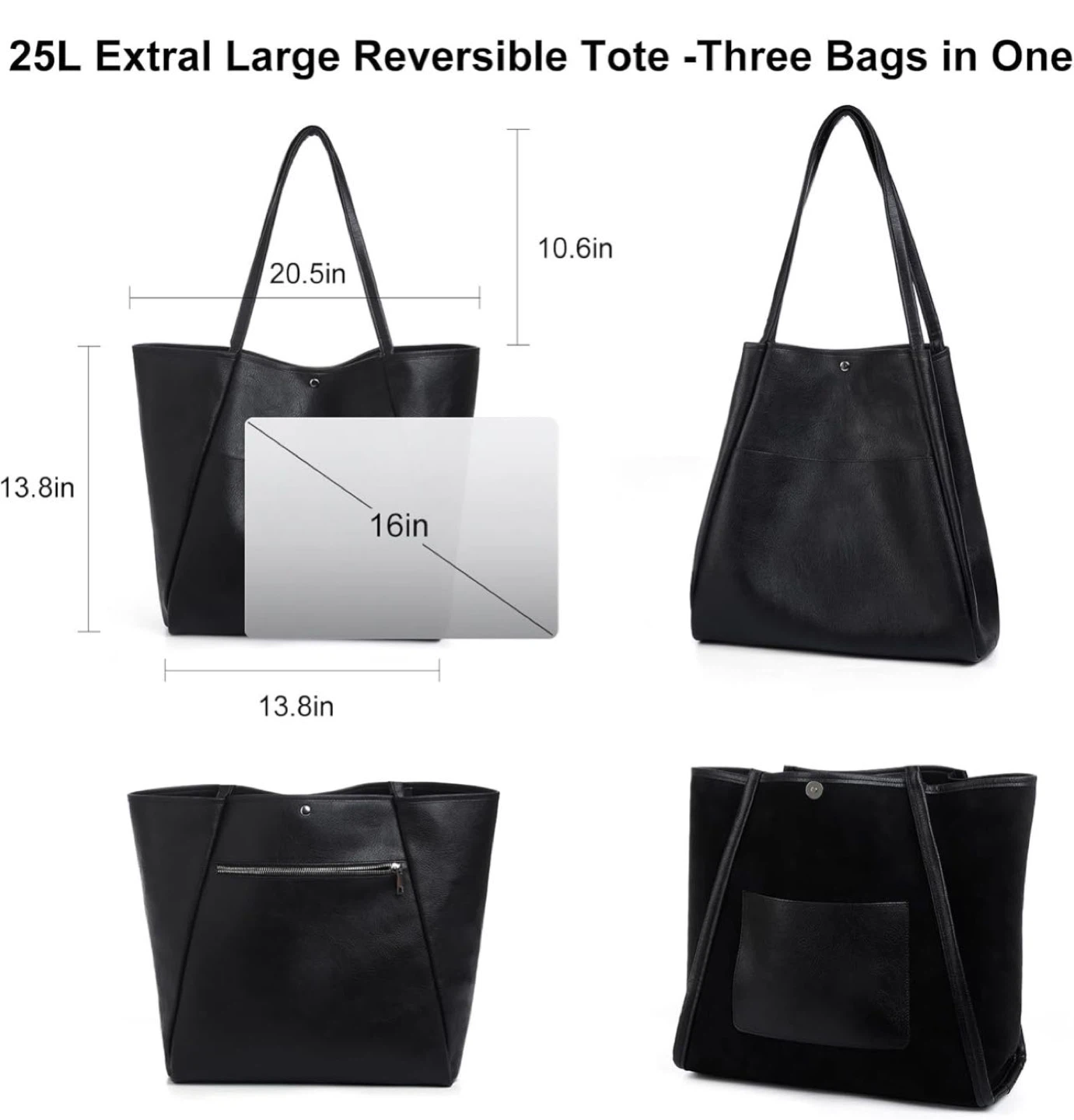 Black 25L Extra Large Reversible Tote Bag - photo 3