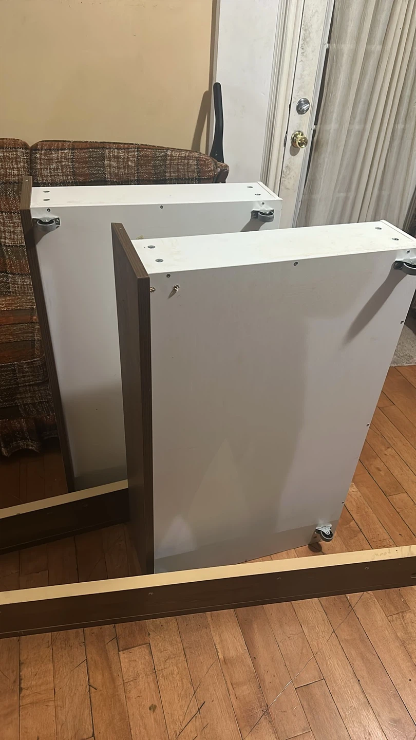 Ikea White & Brown Cabinet Units for queen bed