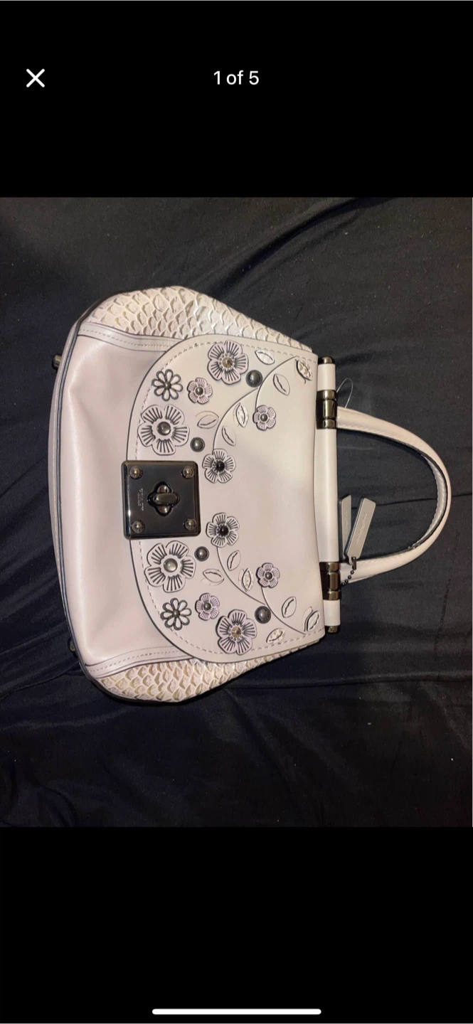 Coach Floral Appliqué Leather Handbag