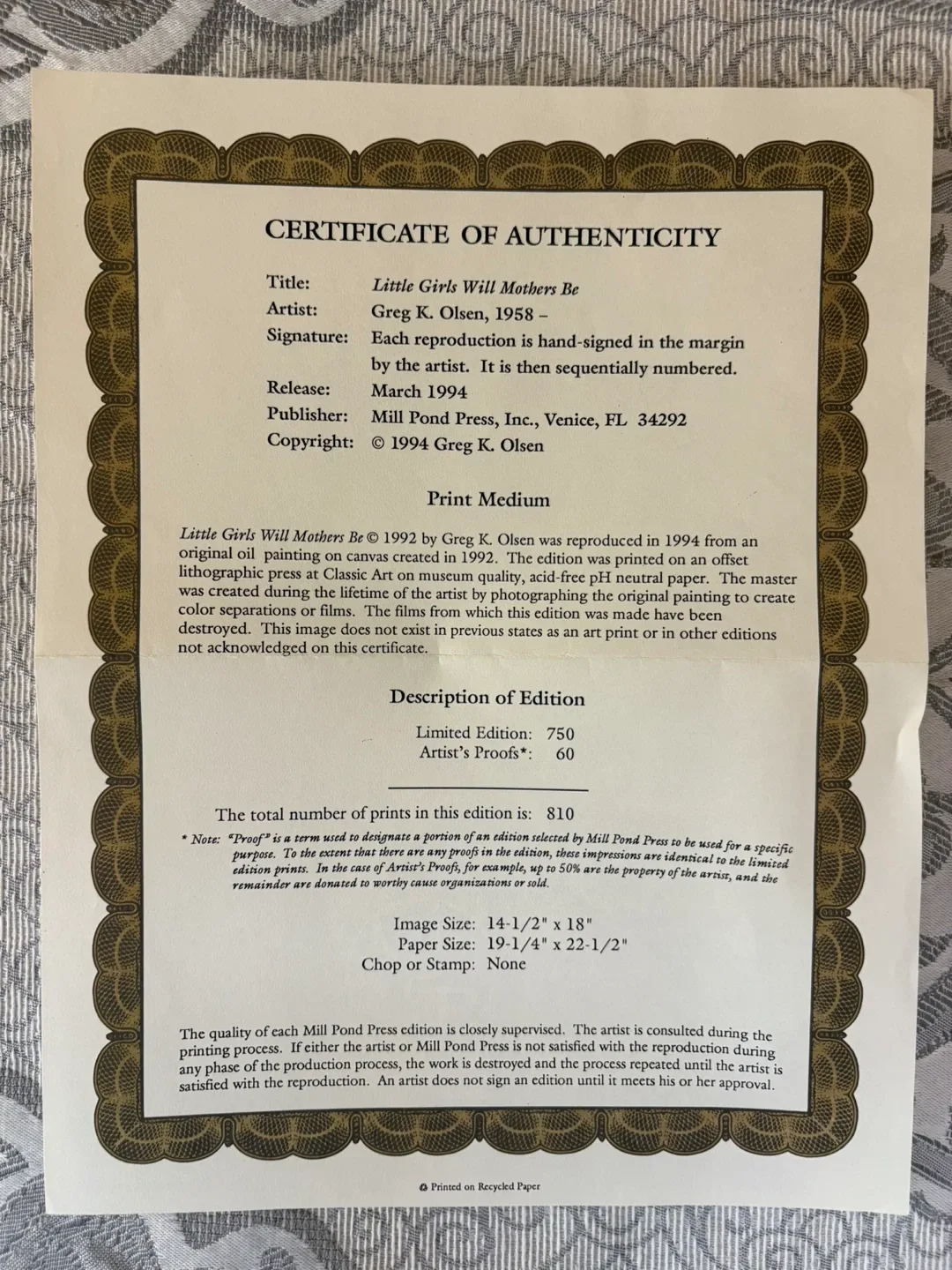 Greg Olsen "Little Girls Will Mothers Be" Framed Print image indicator(3)