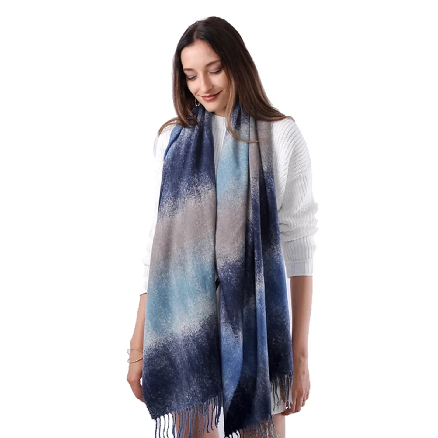Blue & Grey Striped Ombre Scarf thumbnail