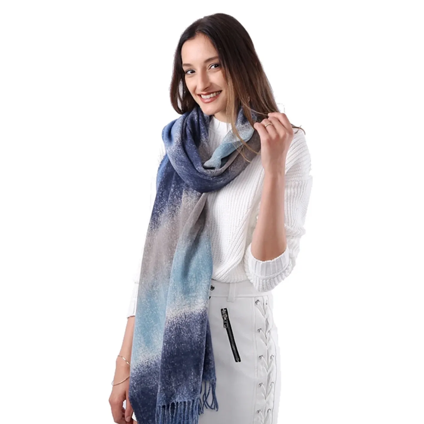Blue & Grey Striped Ombre Scarf image indicator(2)