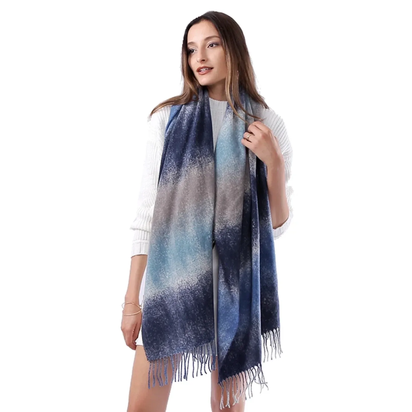 Blue & Grey Striped Ombre Scarf image indicator(3)