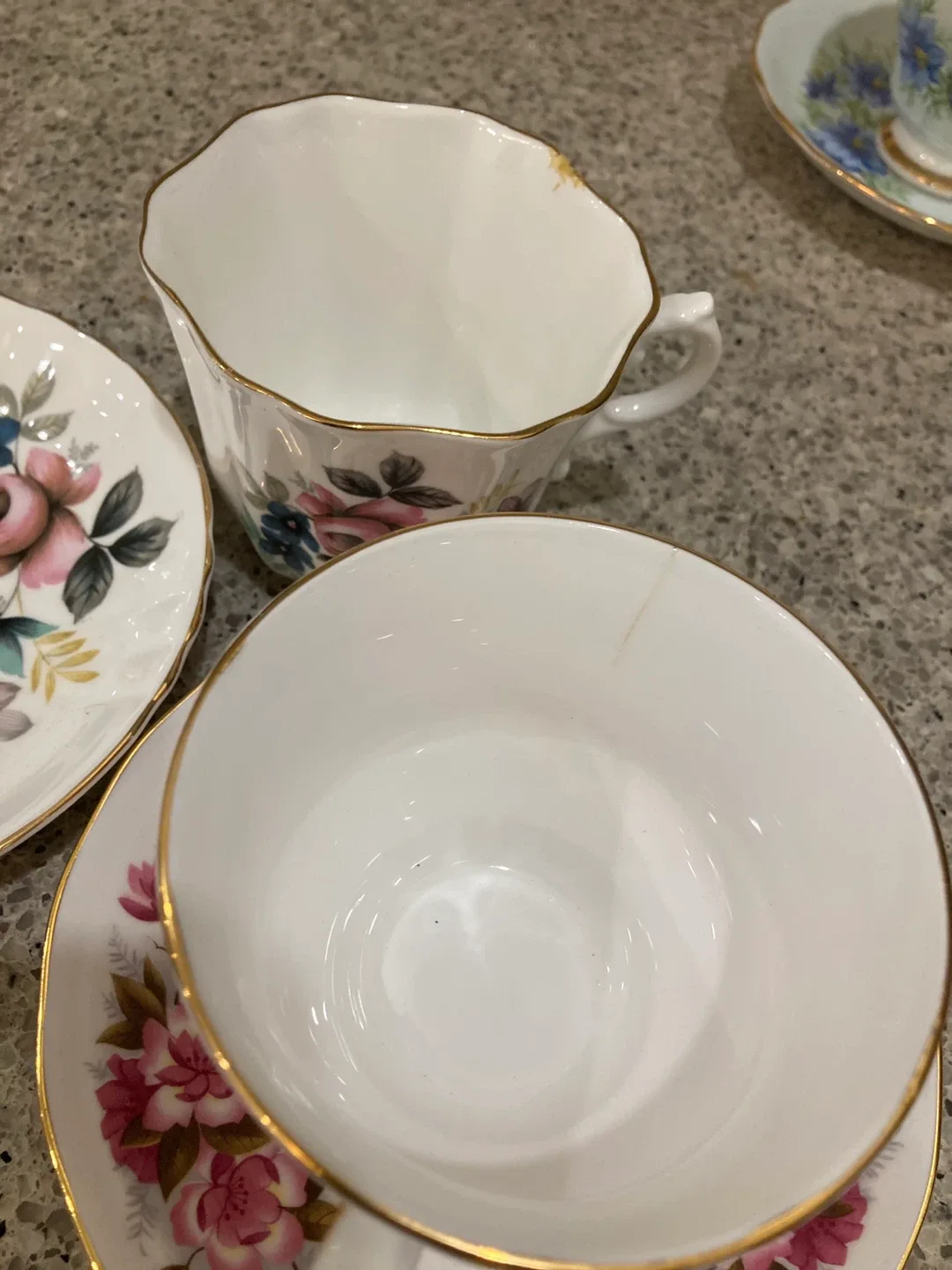 6 Vintage English Bone China Teacups & Saucers image indicator(5)