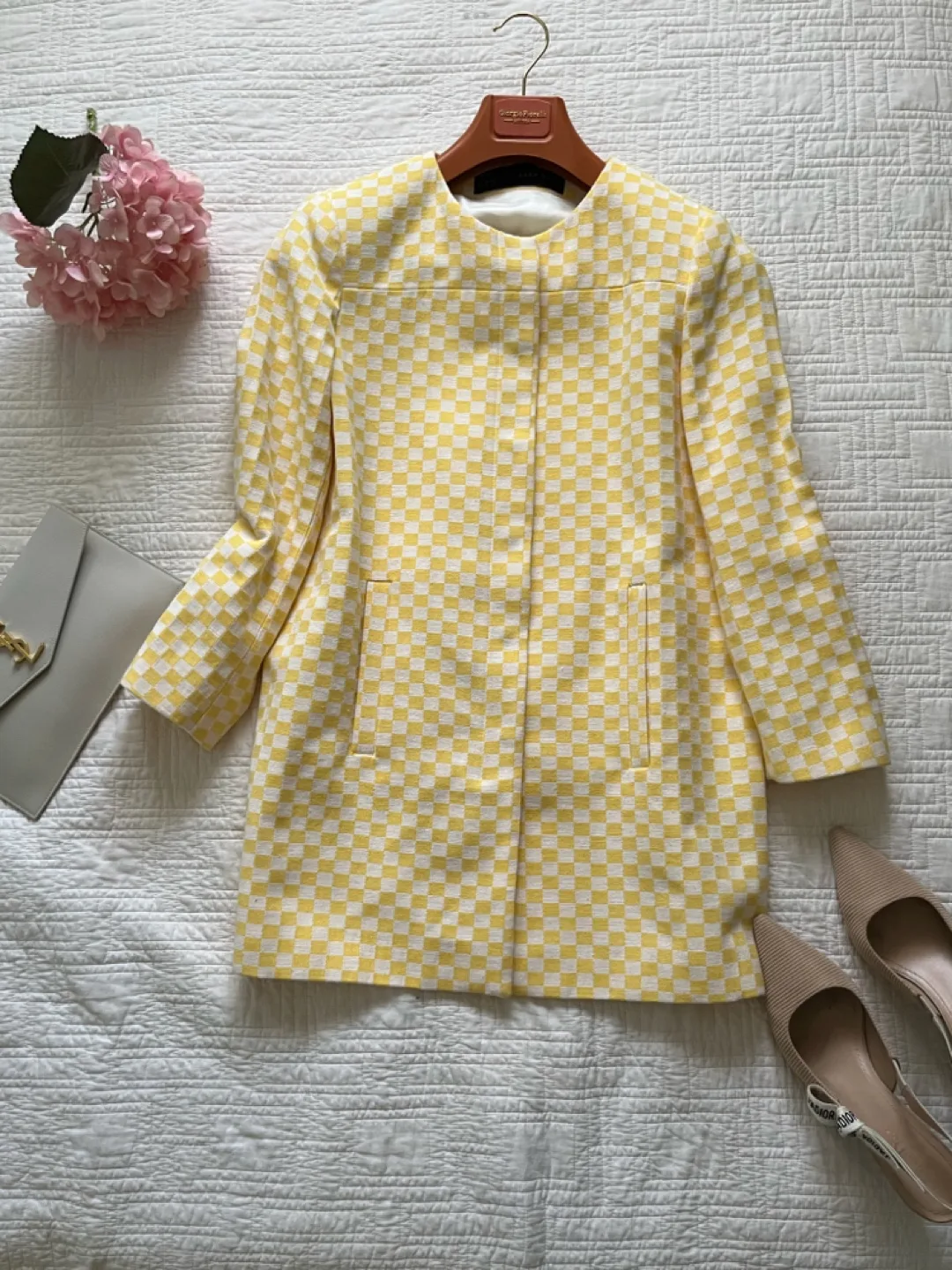 Zara Yellow & White Checkered Jacket - XL thumbnail