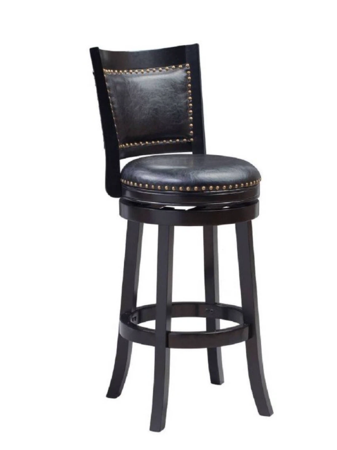 SET OF 2 Black Swivel Barstools - Faux Leather, Nailhead Trim