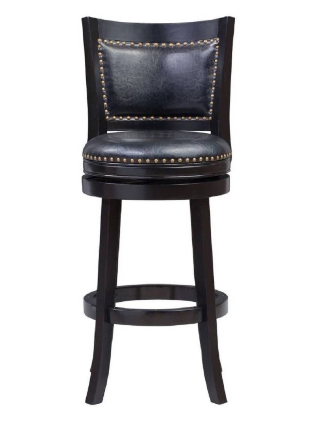 SET OF 2 Black Swivel Barstools - Faux Leather, Nailhead Trim - photo 2