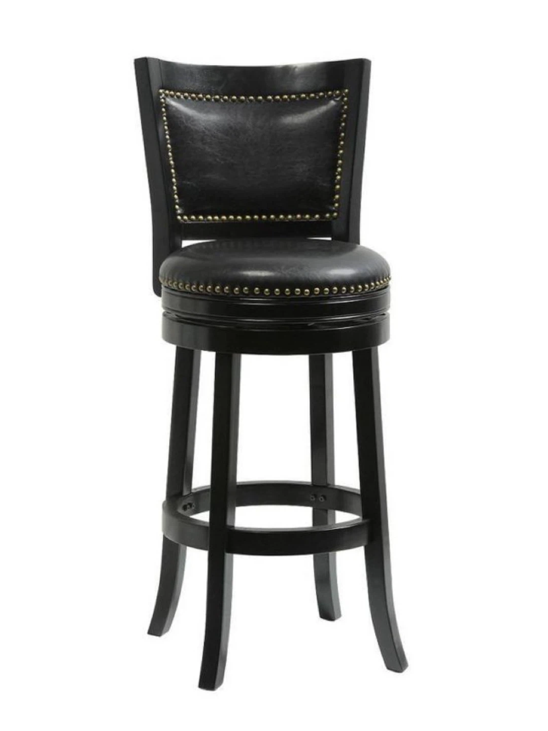 SET OF 2 Black Swivel Barstools - Faux Leather, Nailhead Trim - photo 4