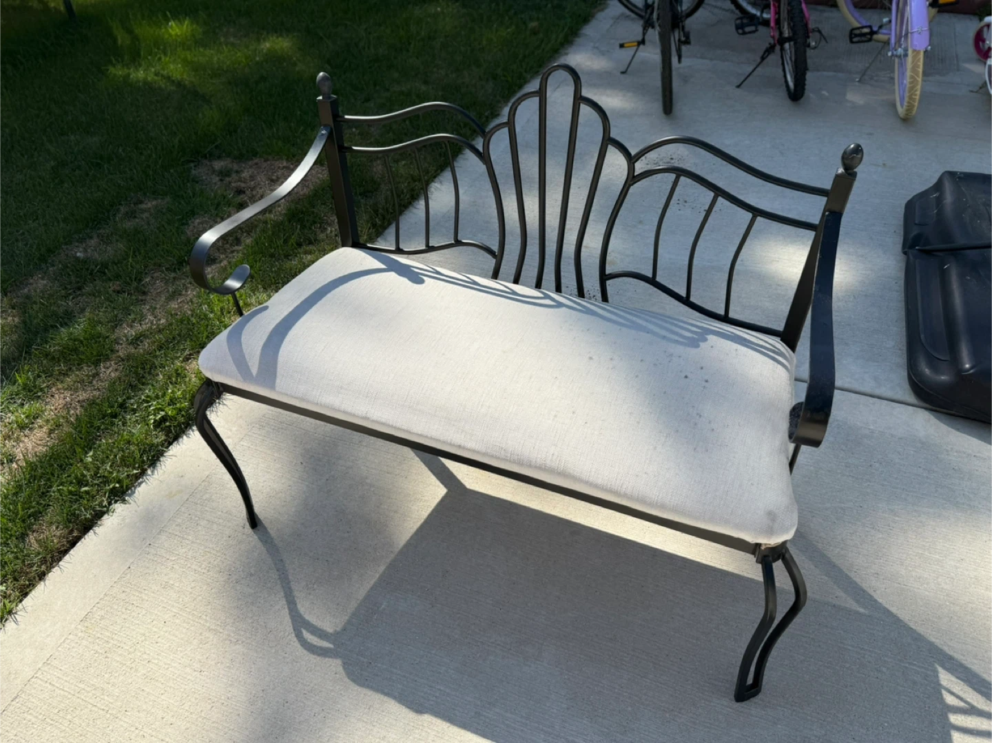 Metal Garden Bench with Cushion