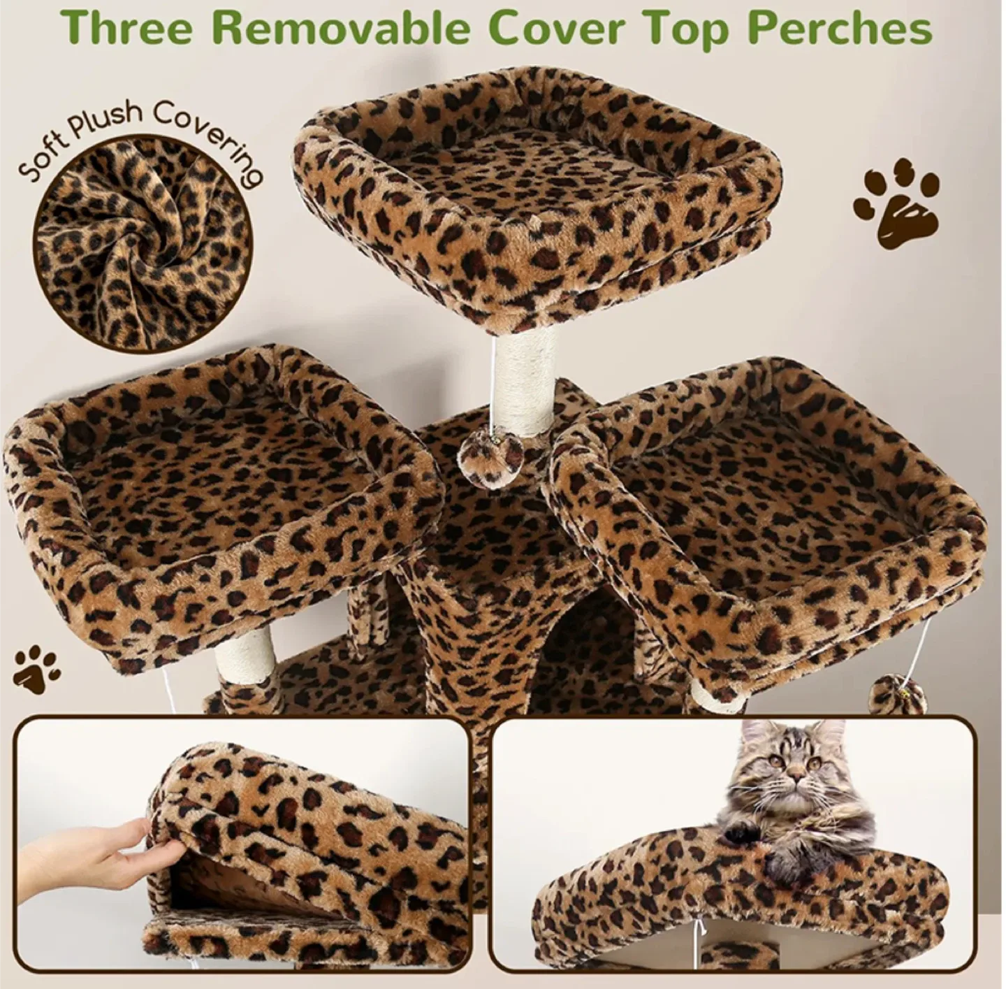 Unique Leopard Print Cat tree Tall 204cm Sturdy for Big Cats image indicator(4)