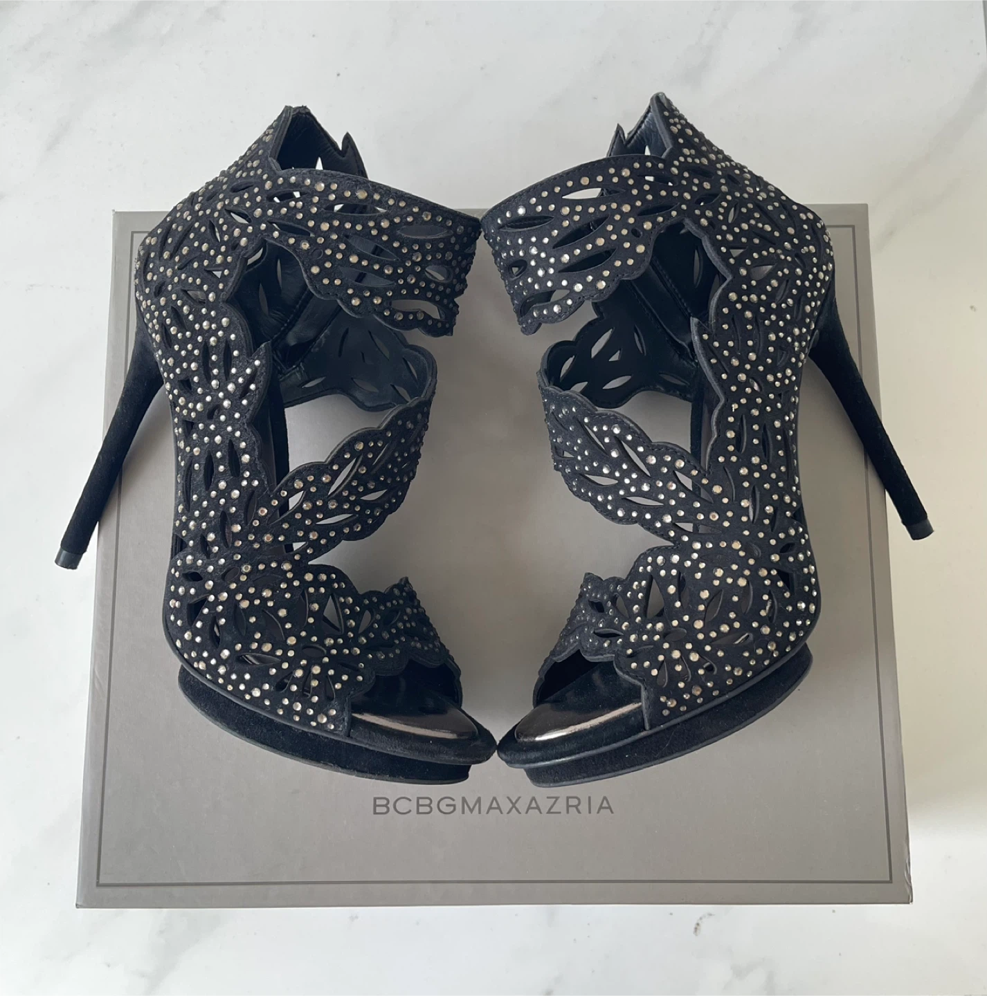 New BCBGMAXAZRIA Faricia Suede Black Heels - Size 6.5