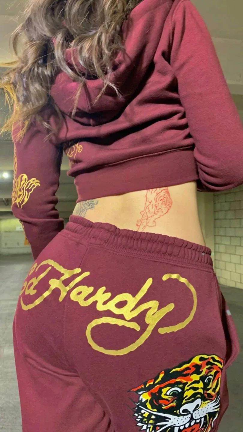 Ed Hardy Maroon Hoodie & Sweatpants Set thumbnail
