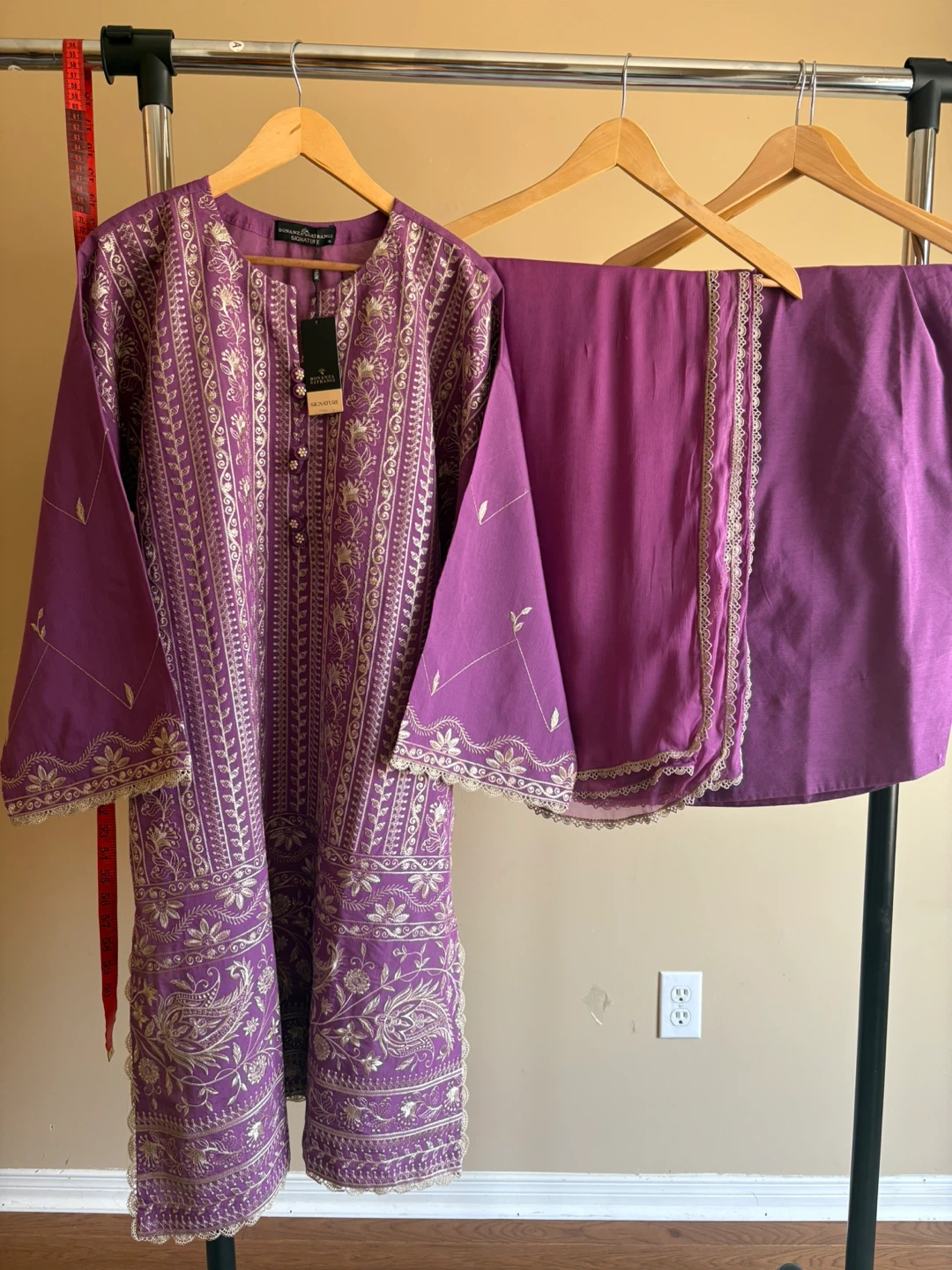 Purple Bonanza satrangi embroided Suit
