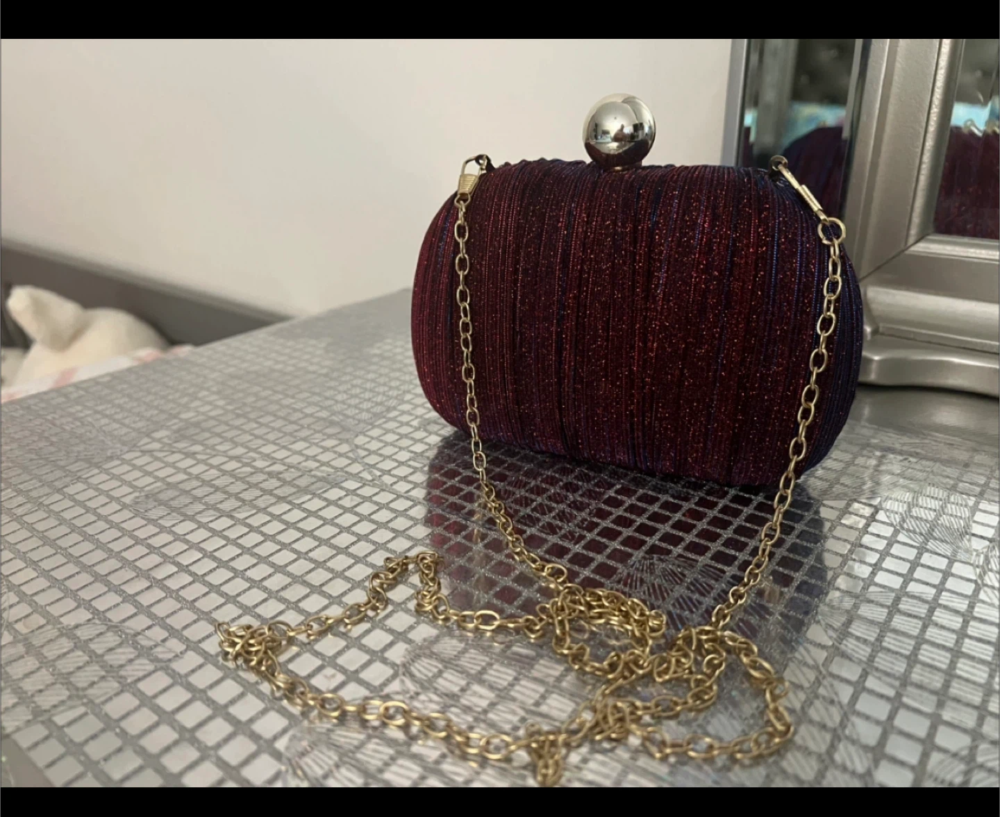 Burgundy Clutch with Gold Chain