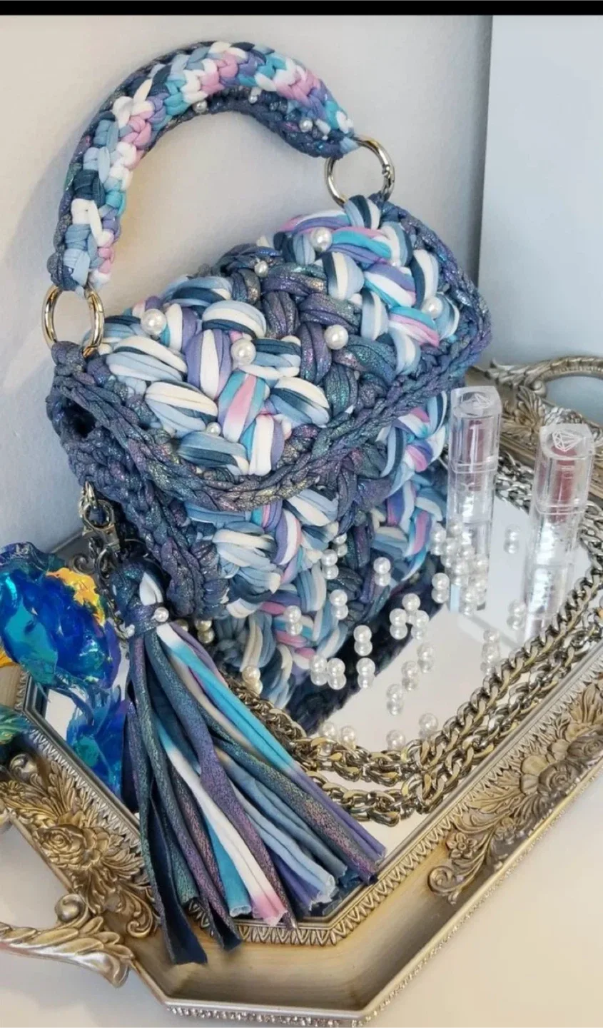 Handmade Crochet T-Shirt Yarn Bag thumbnail
