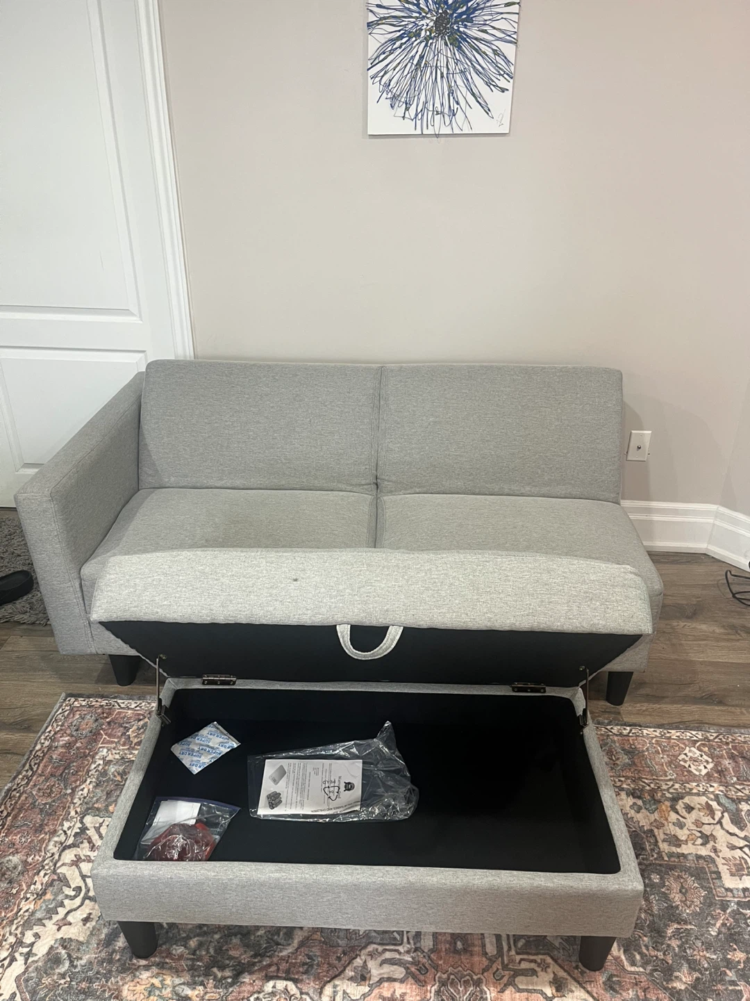 Grey Sofa Bed with Storage Ottoman - photo 3