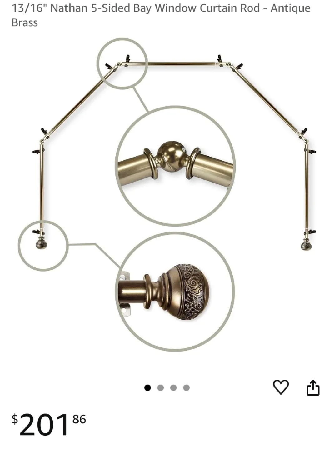 New Bay Window Adjustable Curtain Rod Antique Brass thumbnail