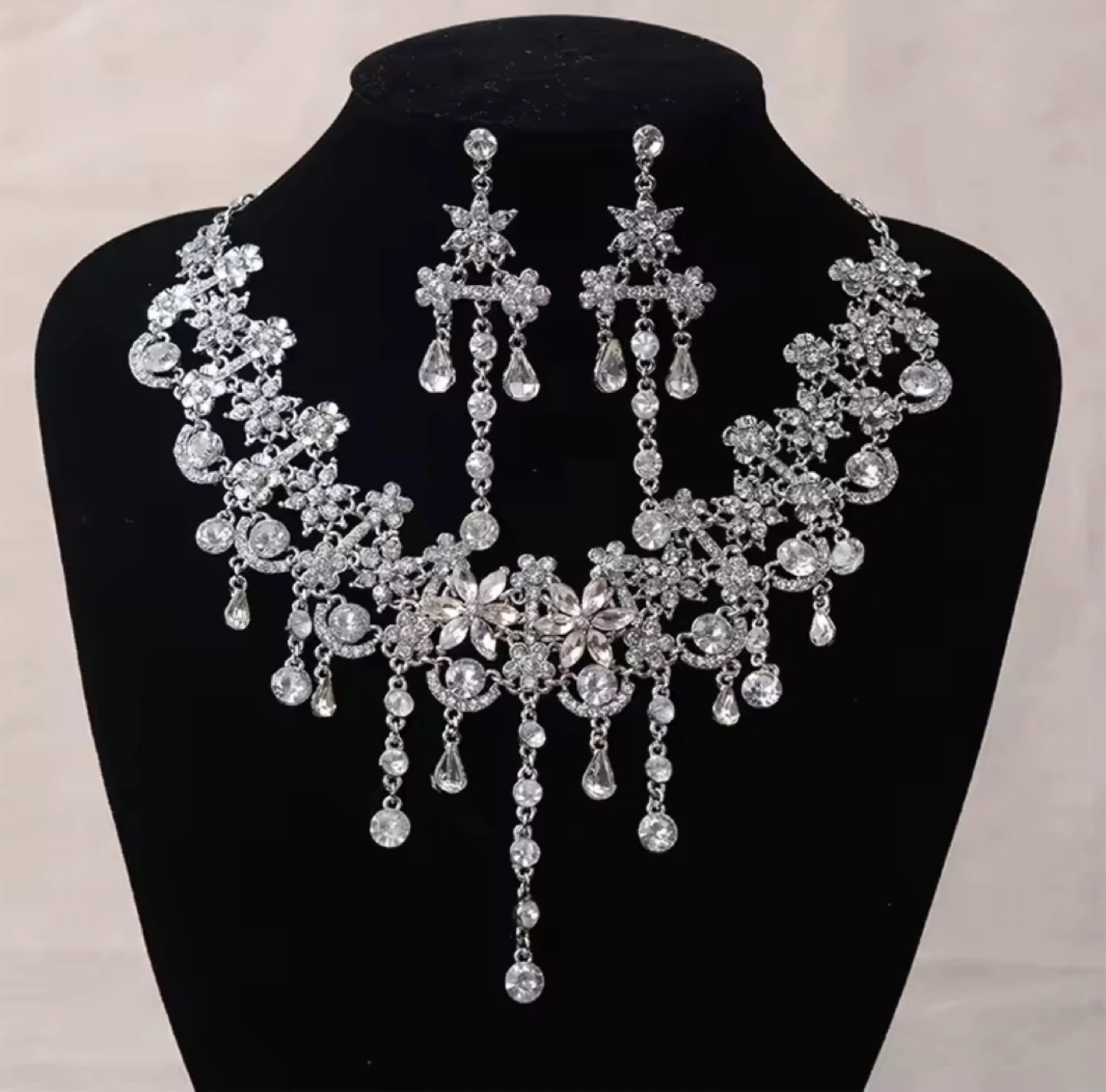 Jewelry Set For Women Statement Necklace Earring Rhinestone