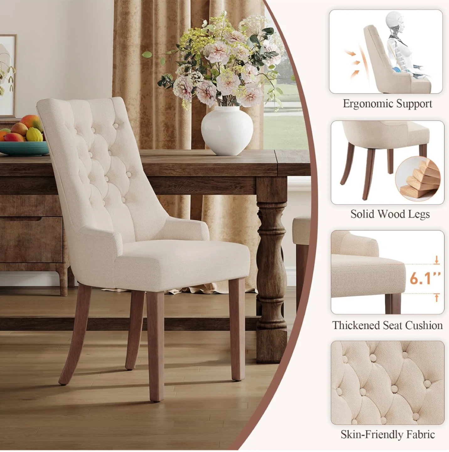 Upholstered Tufted Dining Chairs (Set of 2) - photo 2