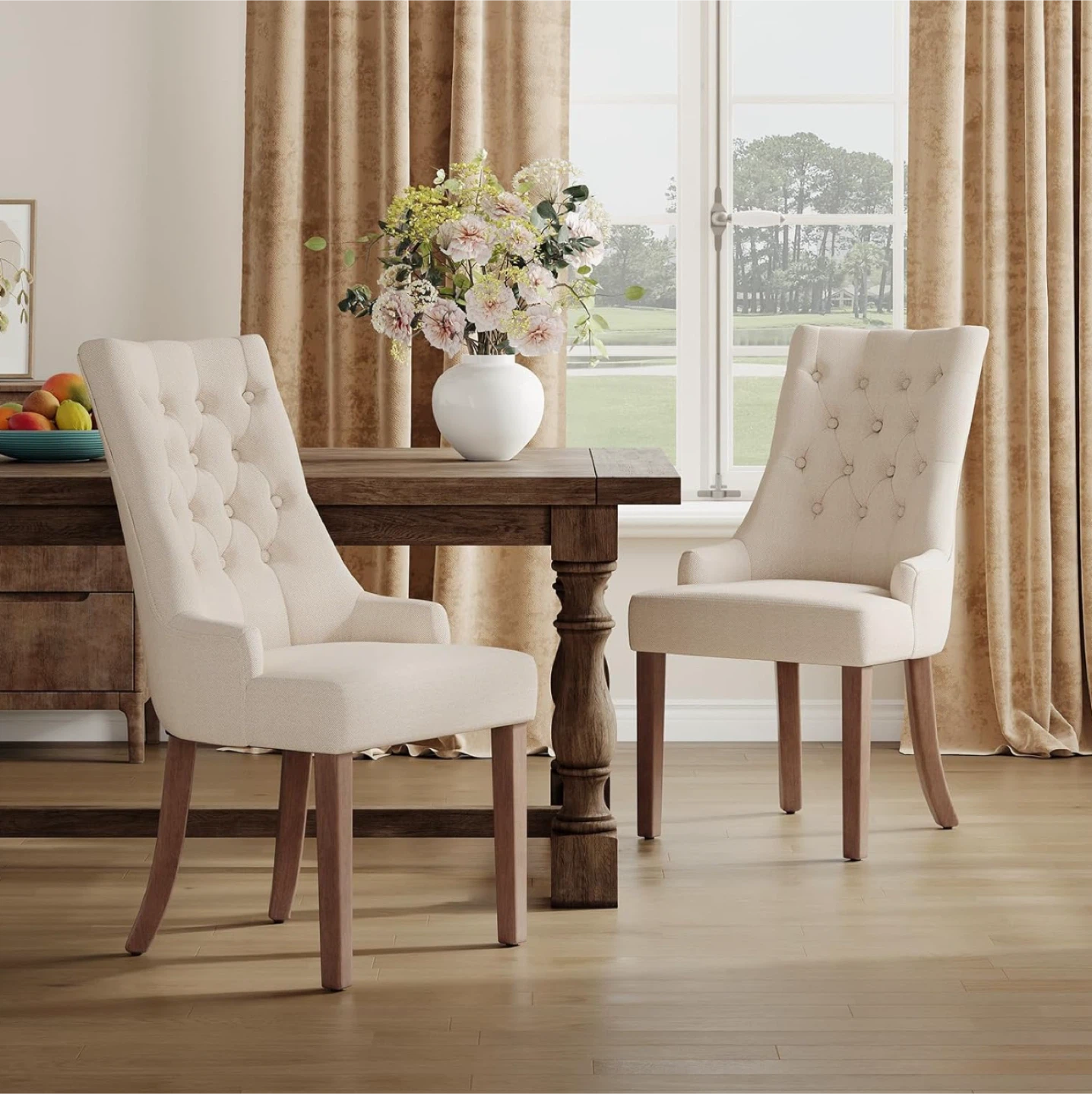 Upholstered Tufted Dining Chairs (Set of 2)