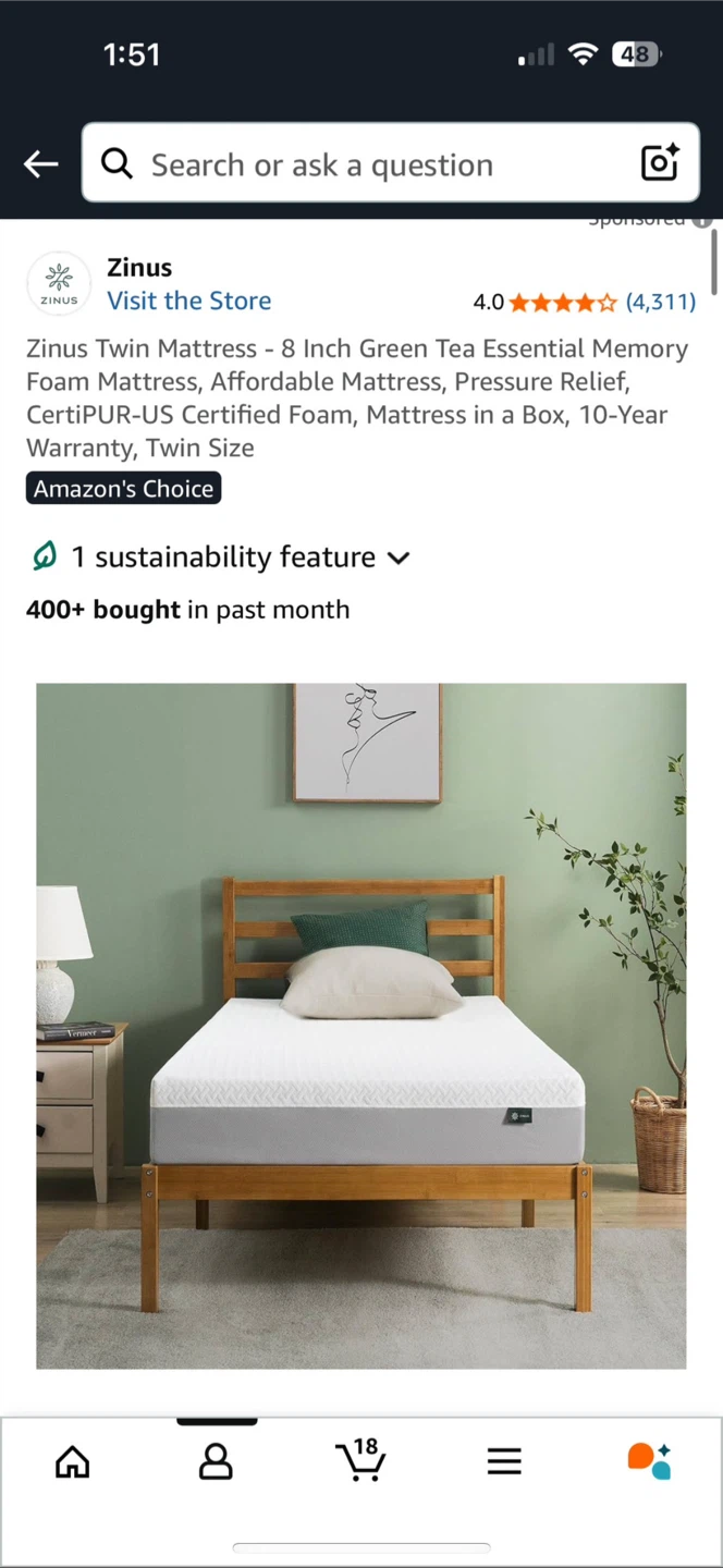 Zinus twin mattress 8inch + bed frame + pillow