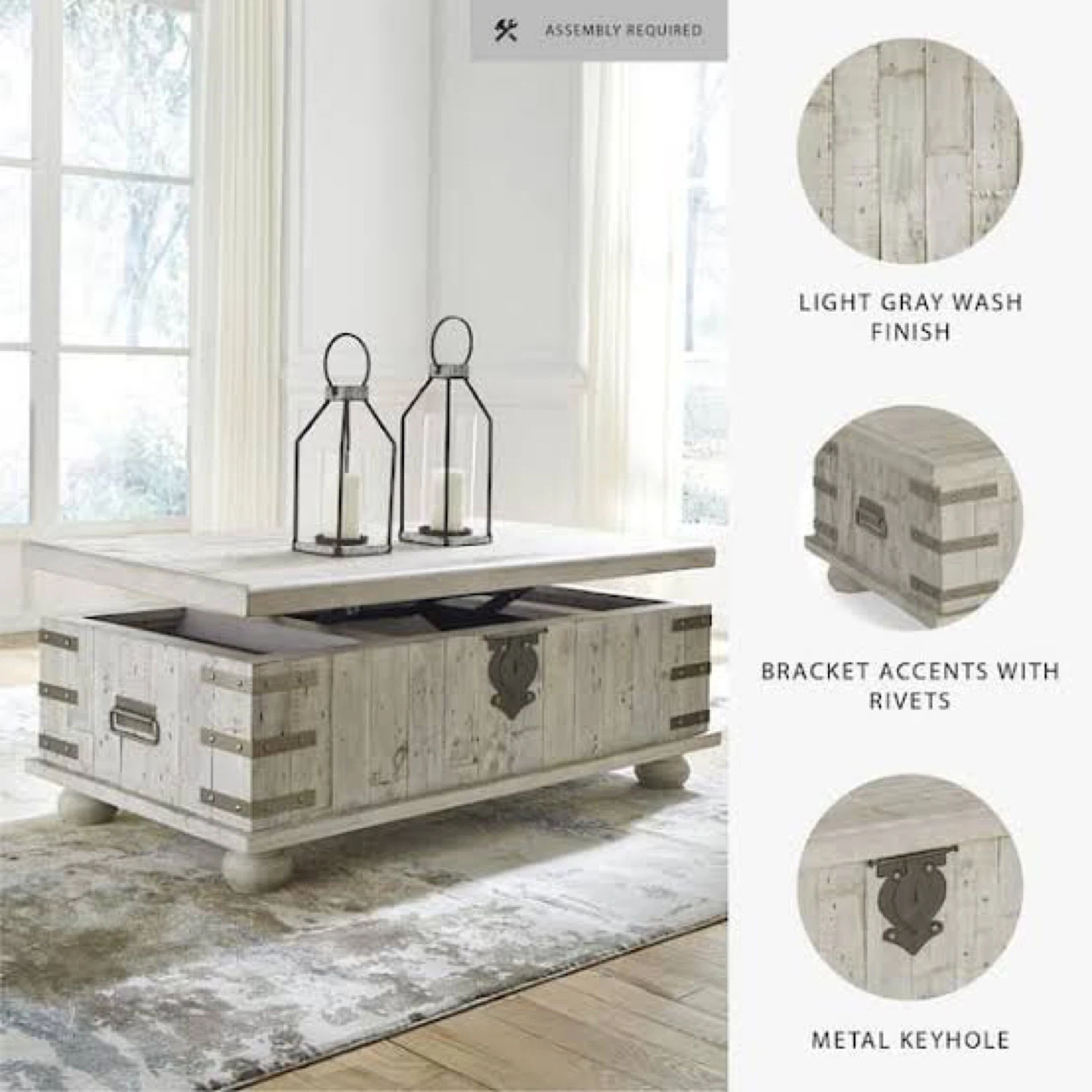 Light Gray Wash Finish Coffee Table