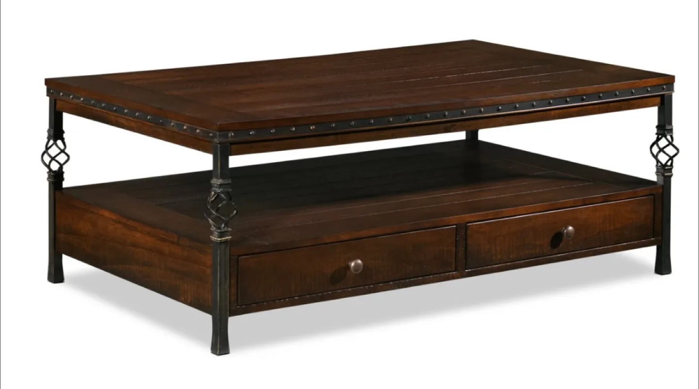 Rustic Wood Coffee Table with Drawers thumbnail