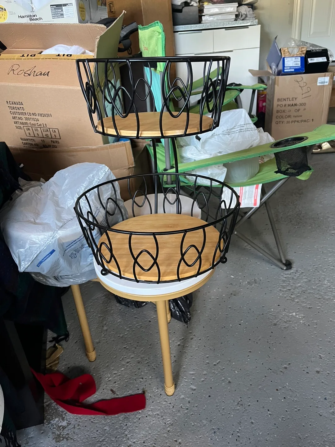 Two Tier Metal & Wood Basket Stand thumbnail