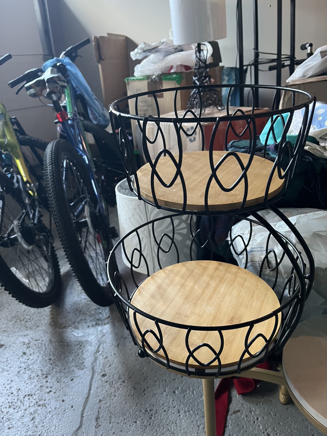 Two Tier Metal & Wood Basket Stand - photo 2