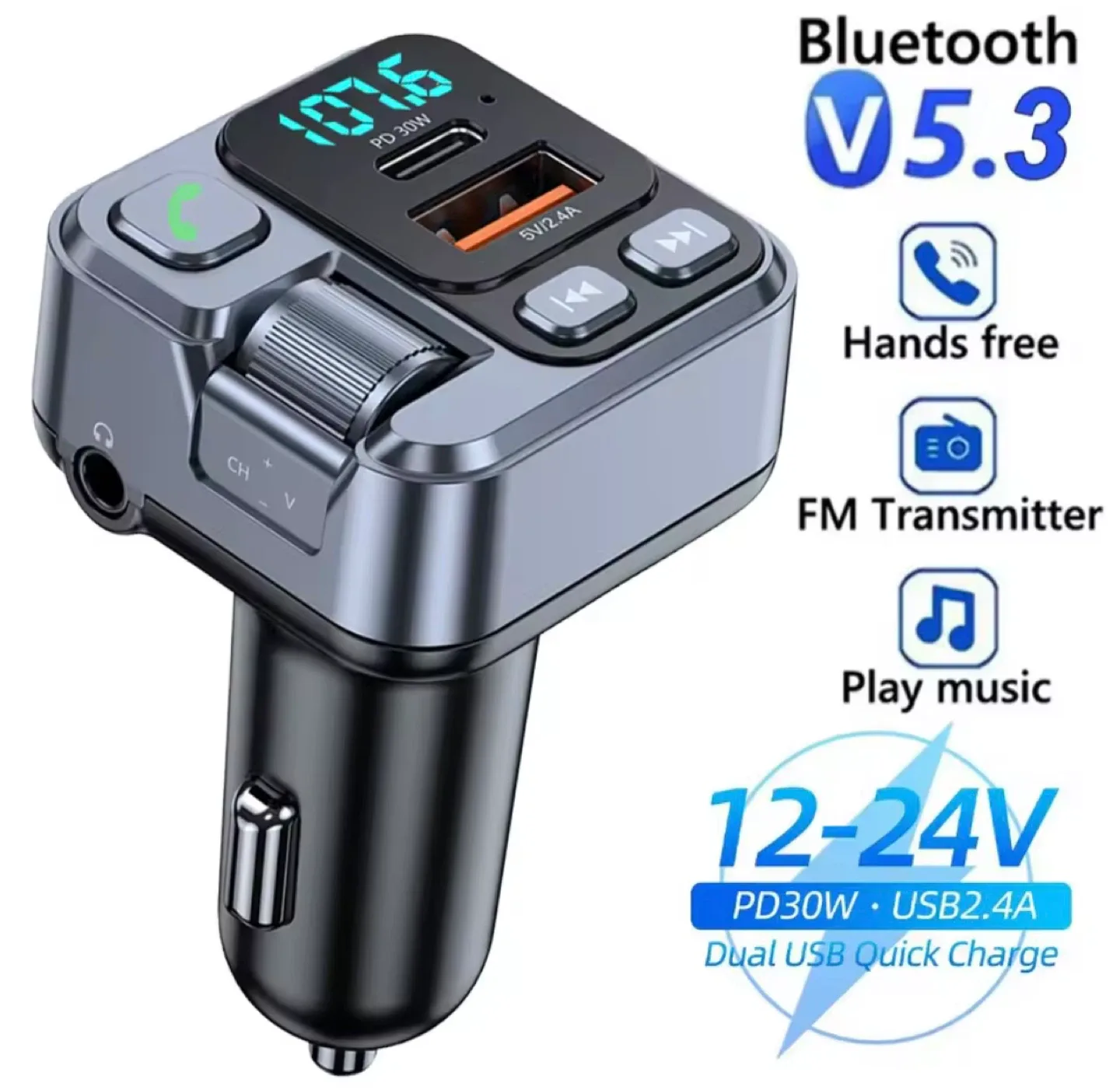Bluetooth 5.3 FM Transmitter PD30W USB2.4A thumbnail