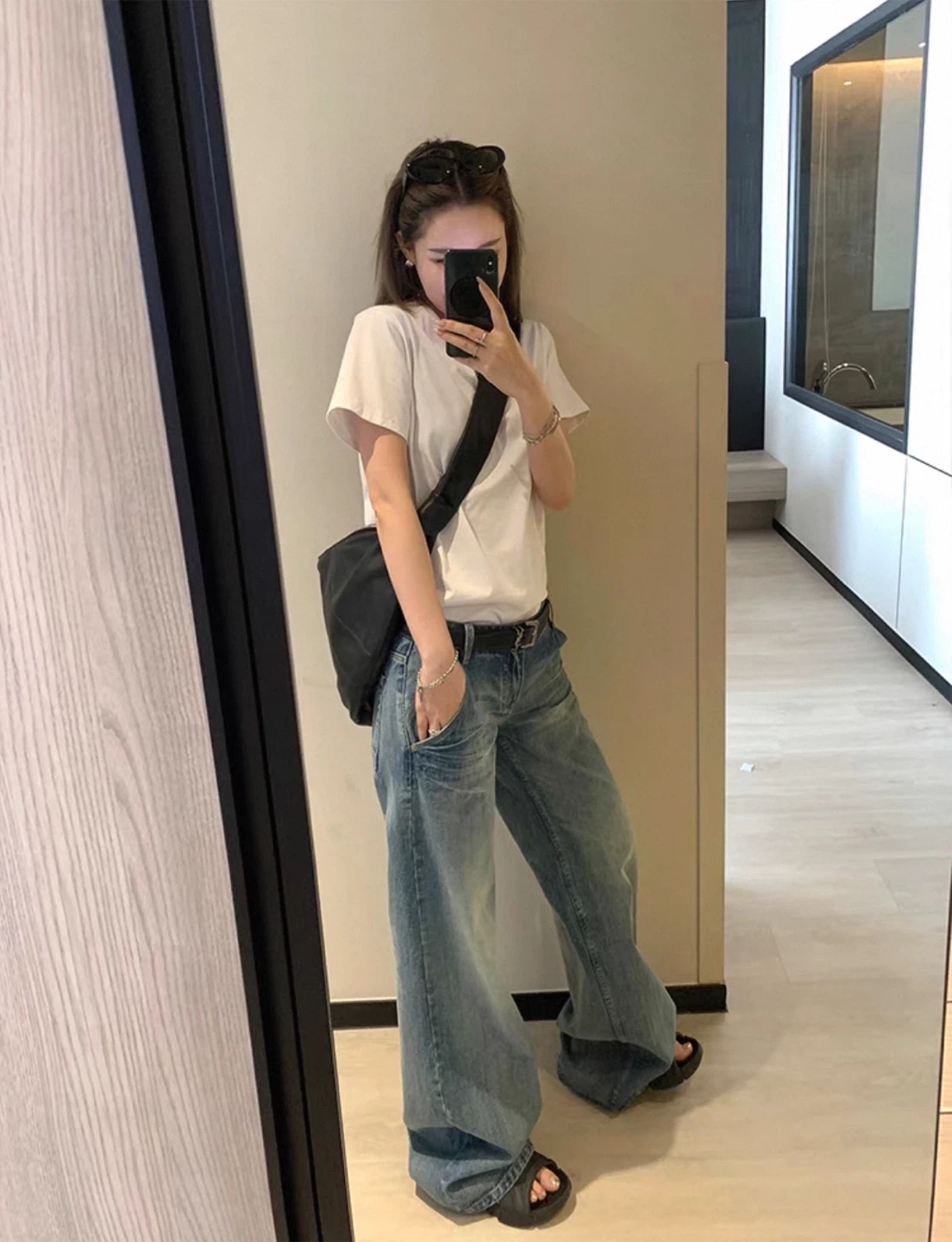 Wide Leg Jeans Washed Blue - photo 3