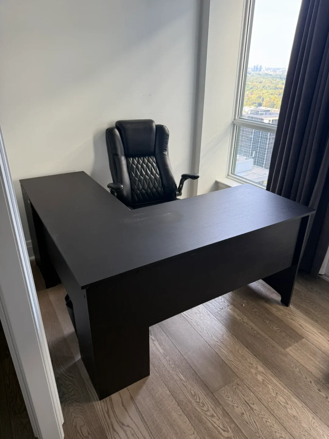 L-Shaped Desk with Side Cabinet - wood, black thumbnail