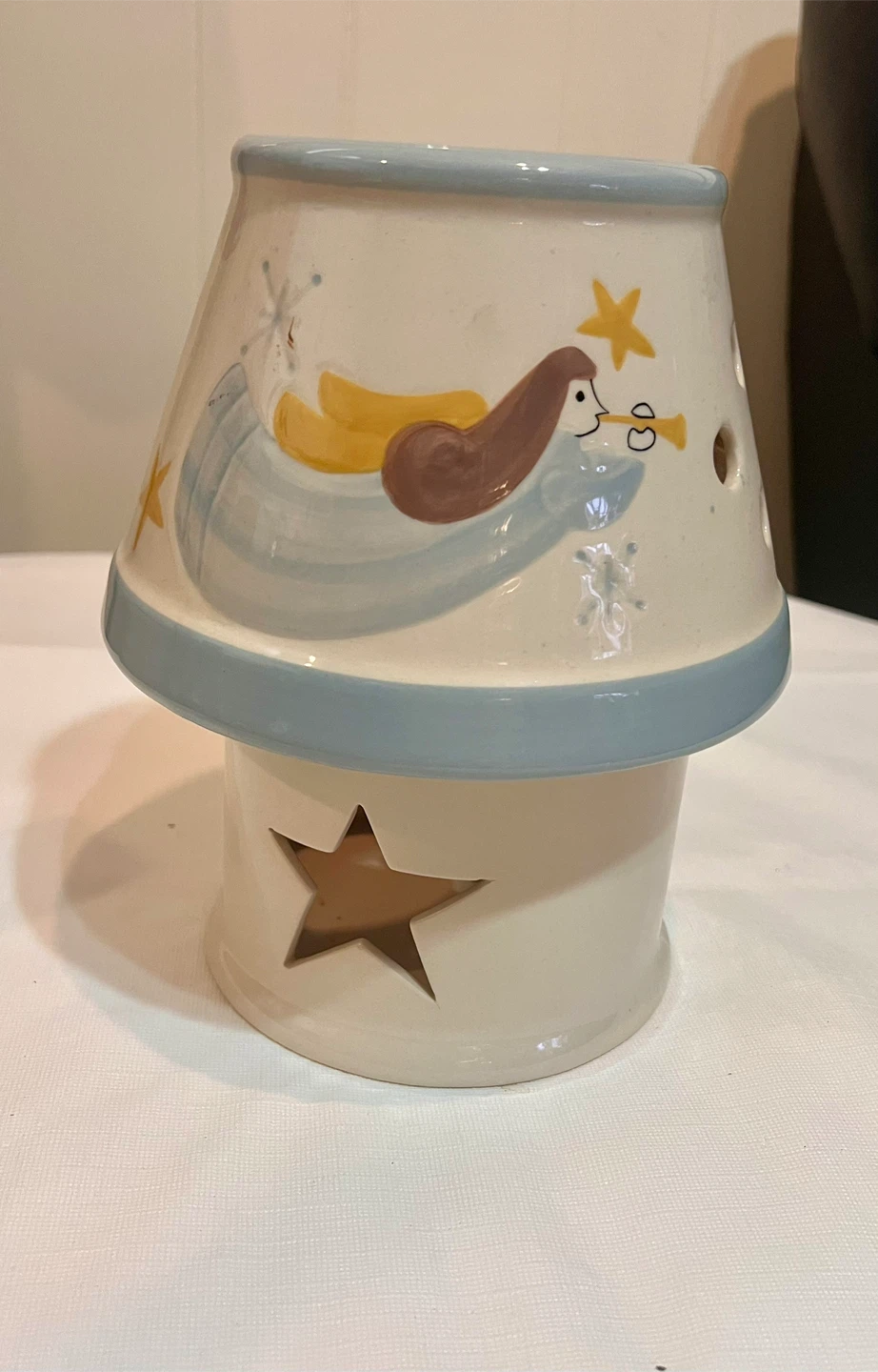 2 PIECE ANGEL HOME DECORATIVE JAR 9” CANDLE HOLDER WITH SHADE