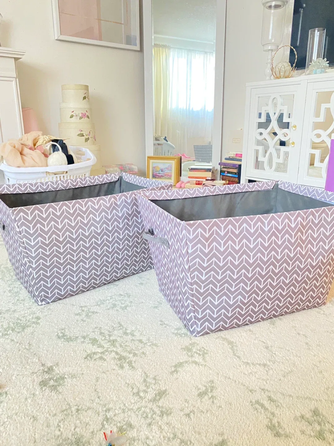 Two Storage Bins - Grey & White Pattern thumbnail