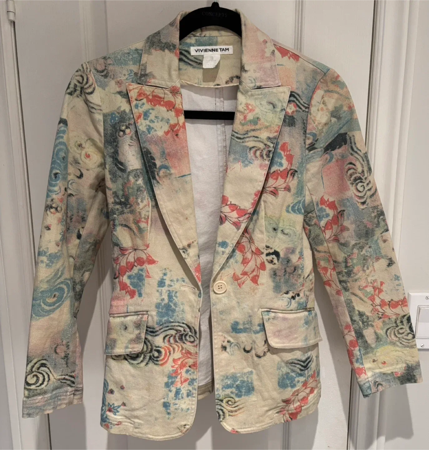 Vintage Vivienne Tam Print Denim Blazer - Size 0 thumbnail