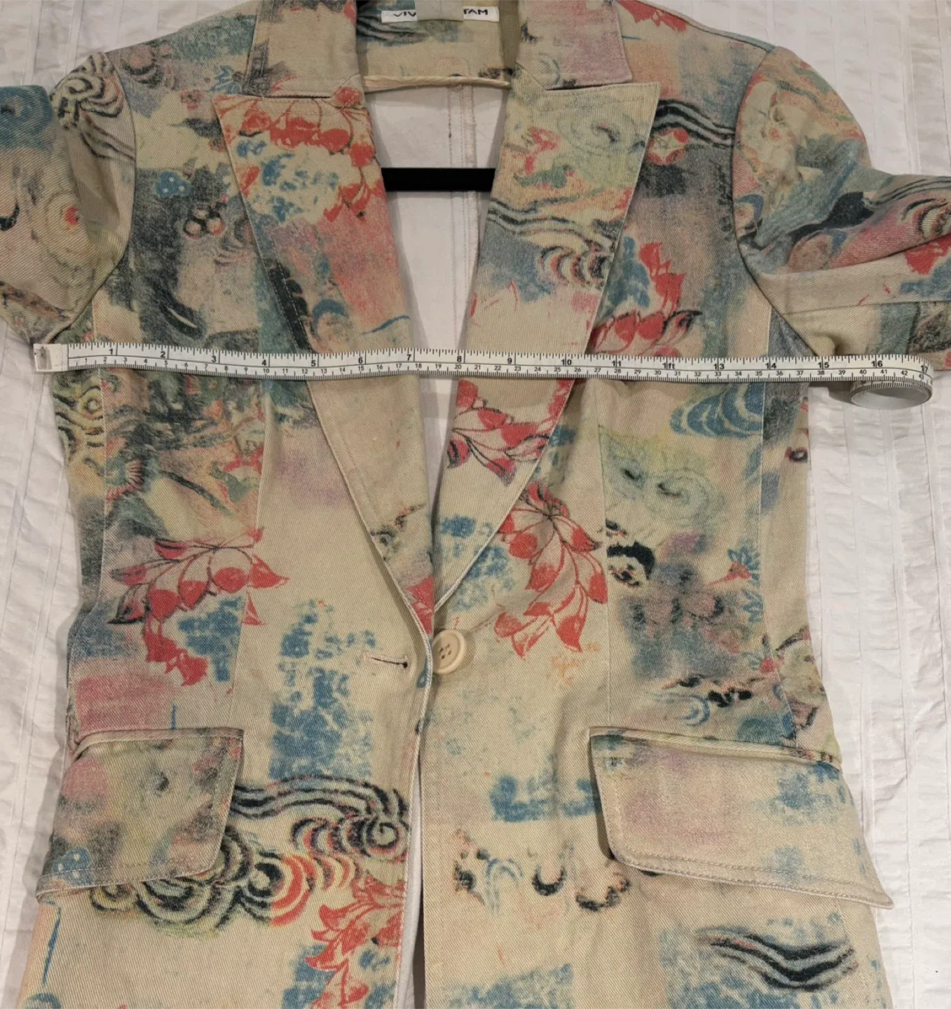 Vintage Vivienne Tam Print Denim Blazer - Size 0 image indicator(5)