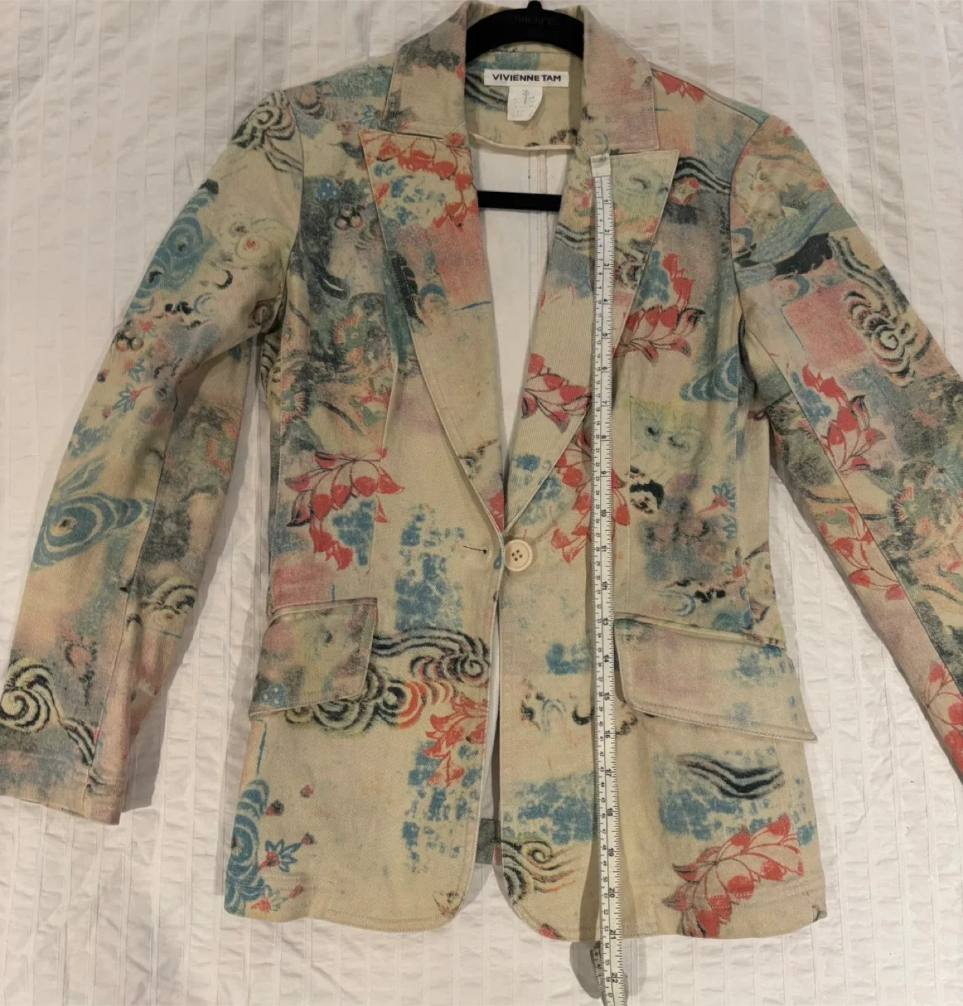 Vintage Vivienne Tam Print Denim Blazer - Size 0 image indicator(7)