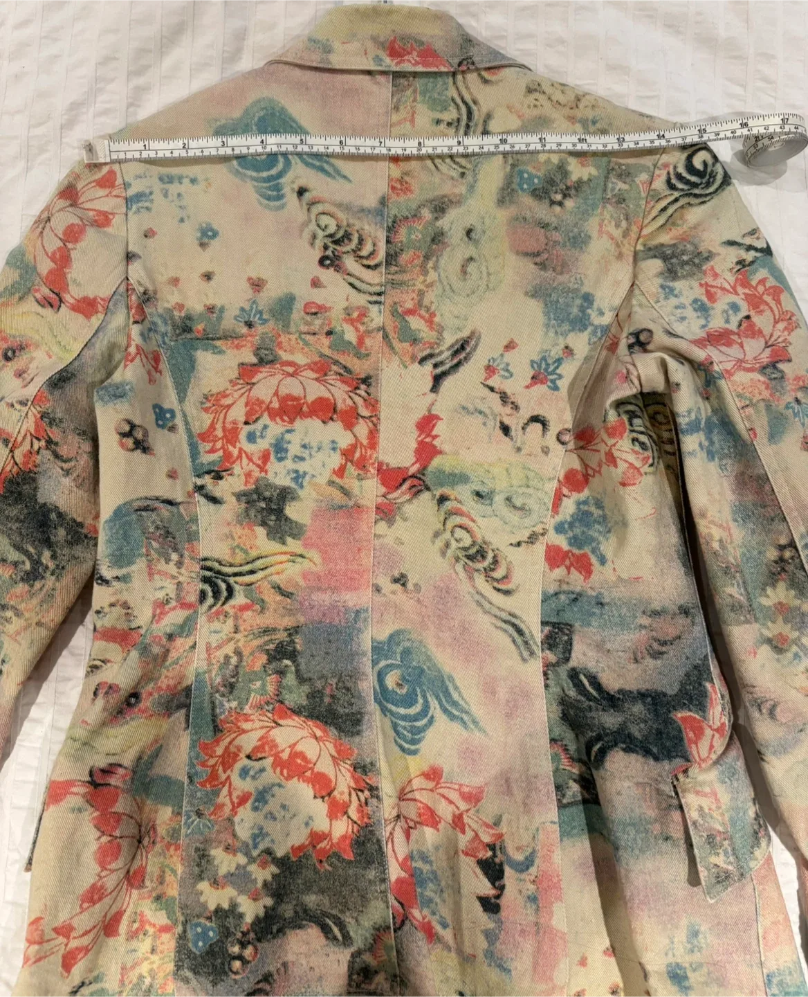 Vintage Vivienne Tam Print Denim Blazer - Size 0 image indicator(8)