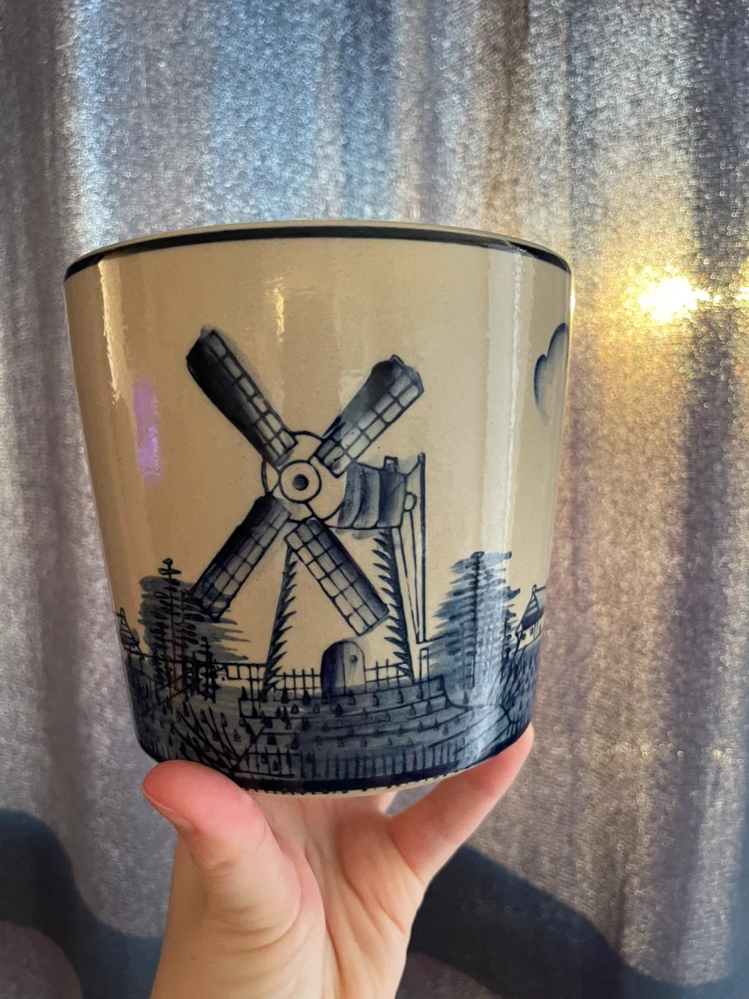 Vintage Ceramic Planter with Windmill and Sailboat Design thumbnail