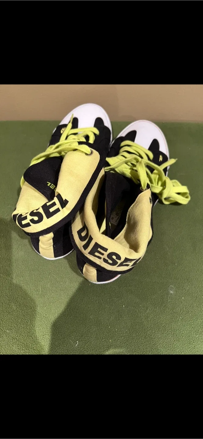 Ladies Diesel High Top Sneakers - Black & Neon Yellow thumbnail