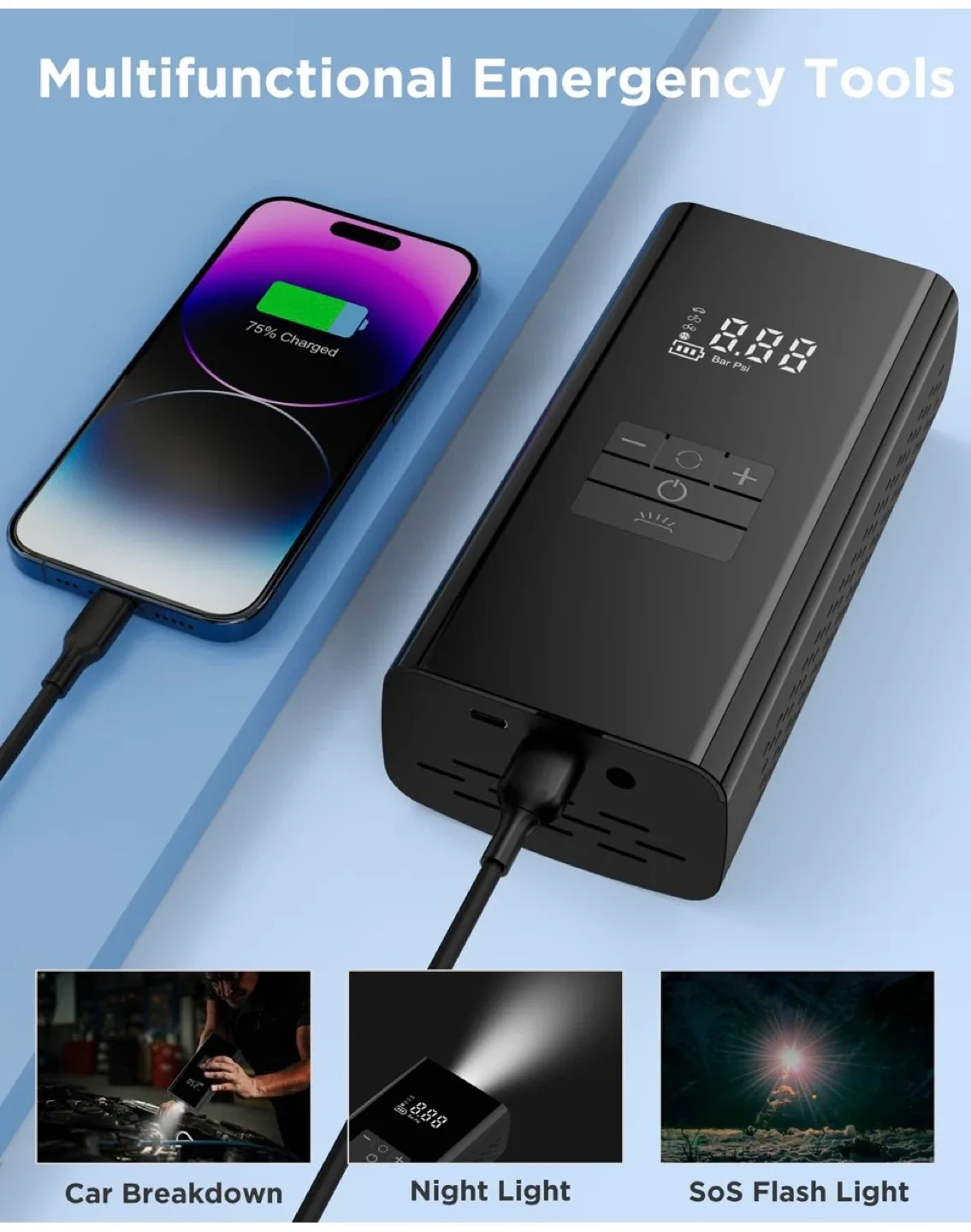 *Brand New*Tire Inflator Portable Air Compressor image indicator(5)