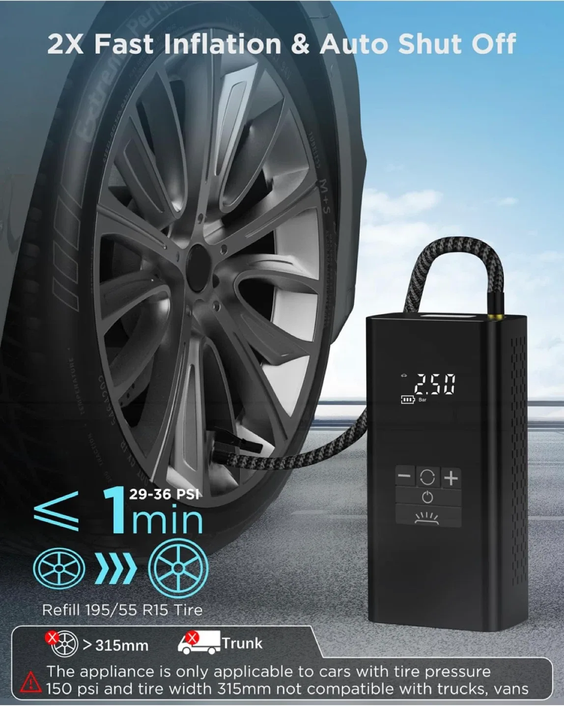 *Brand New*Tire Inflator Portable Air Compressor image indicator(3)