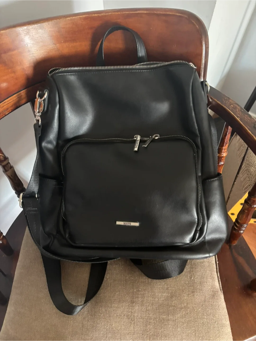 Roots Black faux Leather Backpack thumbnail