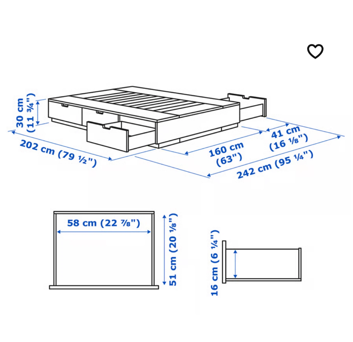 IKEA Nordli Queen Bed Frame with Storage and mattress