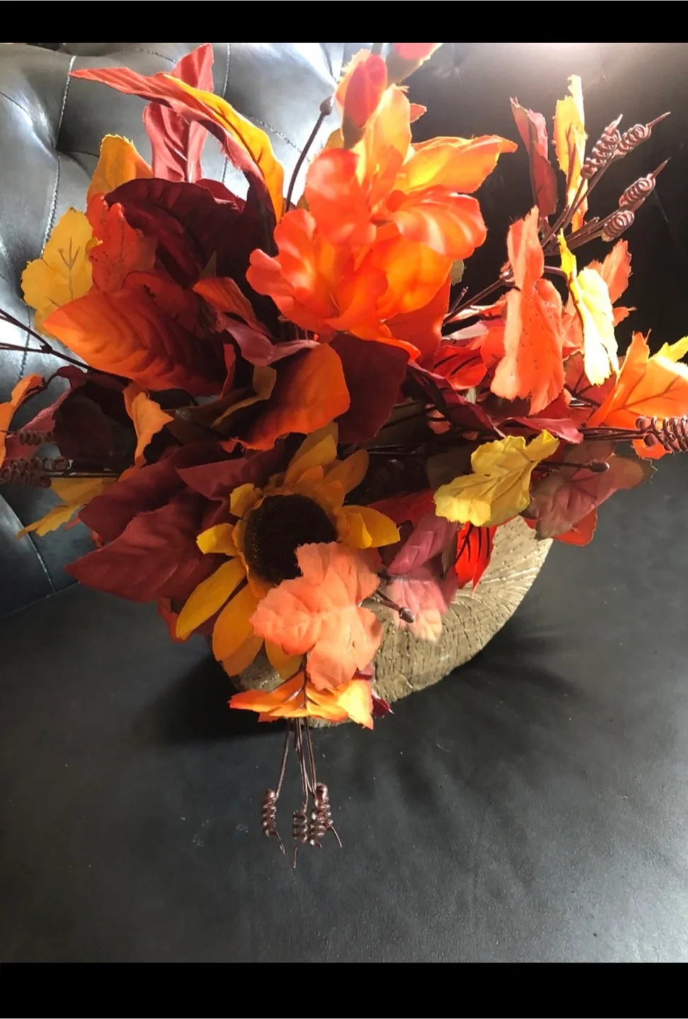 🥕Decorative Vase - Faux Wood with Fall Flowers & Foliage! thumbnail